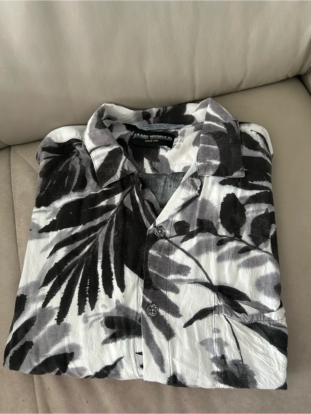 Jams World Black & White Tropical Print Button-Down Shirt